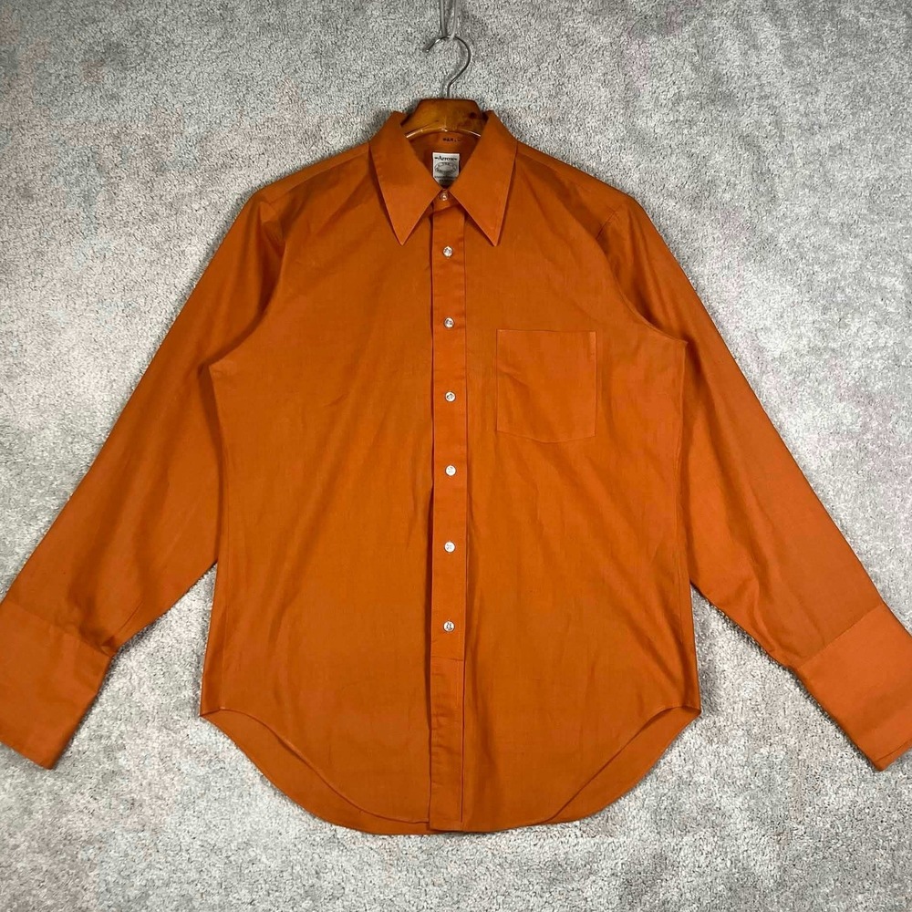 Vintage 60s Arrow The Traditionals Orange Button Down Shirt Mens Long Sleeve Lg